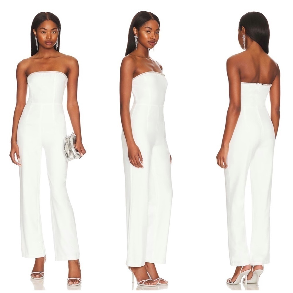 Superdown Keke Strapless Jumpsuit in Ivory Size L